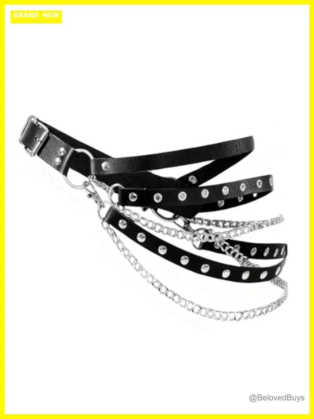 Punk Goth PU Leather Layered Waist Belt with Chains Adjustable Grunge Emo Rave
